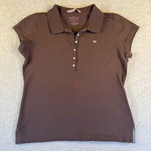 VTG Y2K Aeropostale XL Brown Polo Shirt Pink Butterfly Handle With Love Cotton